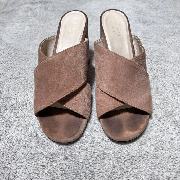 Cole Haan Suede Gabby Sandal Heeled Mules Womens 8.5 Mocha Mousse Nude Open Toe - Picture 5 of 11